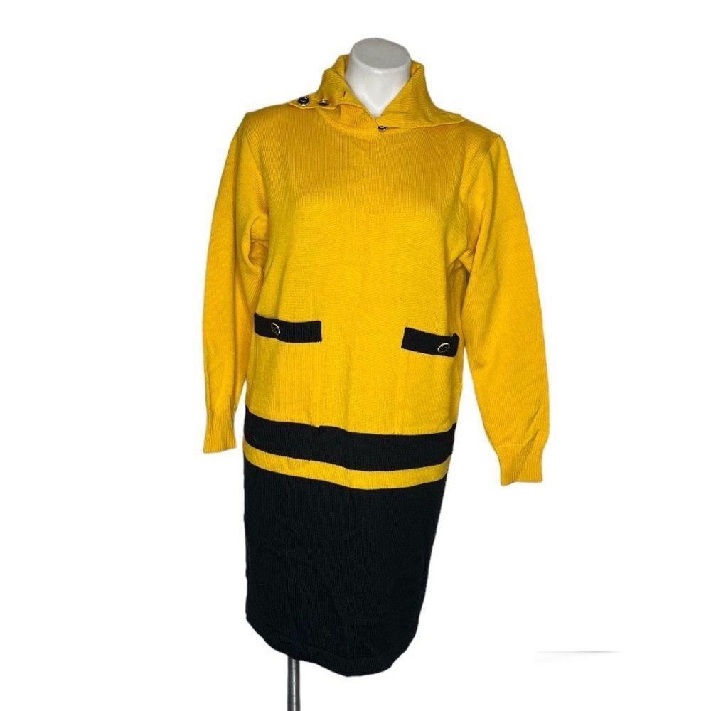 ANTONETTE Franz Haushofer Germany Yellow Black Dress Size 38 Merino Wool